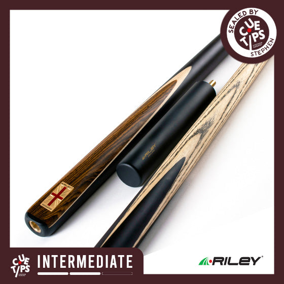 Riley England 3 Piece Snooker Cue - 3/4 Cut Cue - Layered Ebonised Black Wood Butt - 9.5mm Tip - 145cm - Black/ Dark Wood