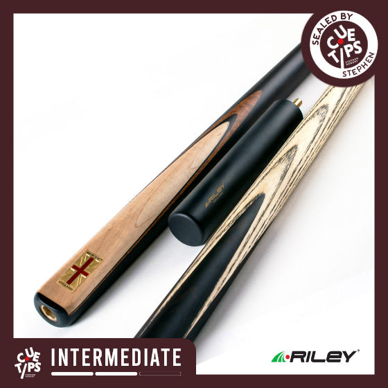 Riley England 3 Piece Snooker Cue - 3/4 Cut Cue - Layered Ebonised Black Wood Butt - 9.5mm Tip - 145cm - Black/ Maple Wood