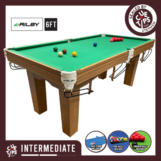 Riley 6ft Traditional Snooker and Pool Table - Oak Finish - Green Cloth - Fixed Leg - Free Table Tennis Top