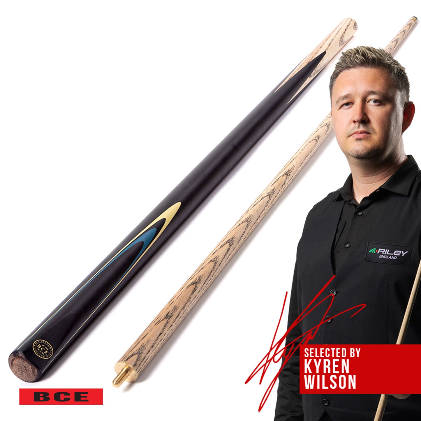 BCE Protege Series - 1 - 2 Piece Snooker/Pool Cue - 9.5mm Tip - 145cm - Black/Natural/Blue