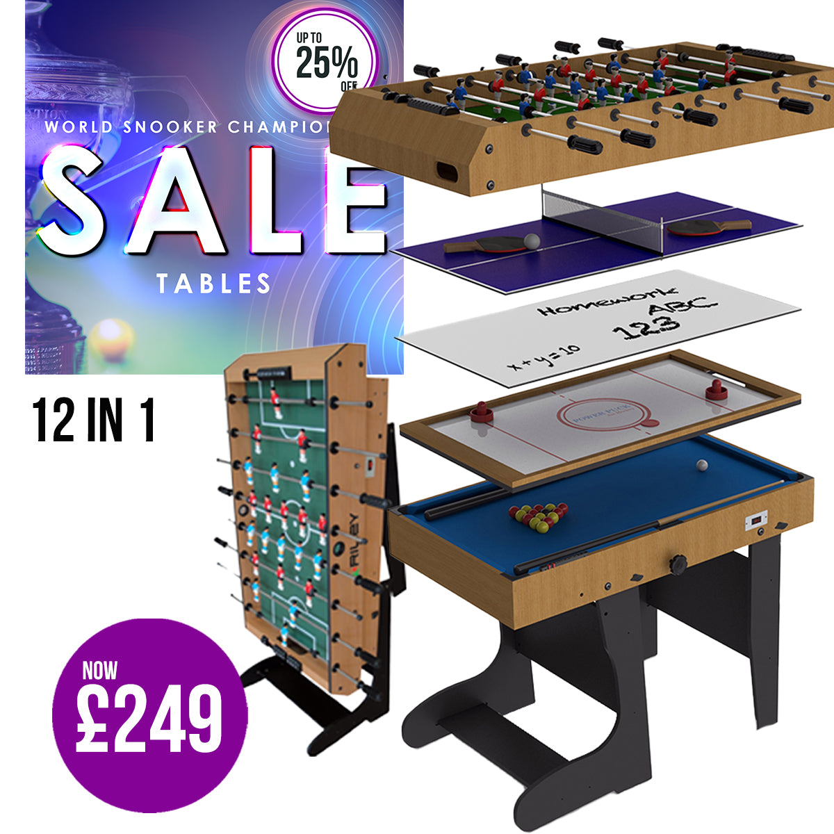 Riley 12 in 1 4ft Vertical Folding Multi Games Table