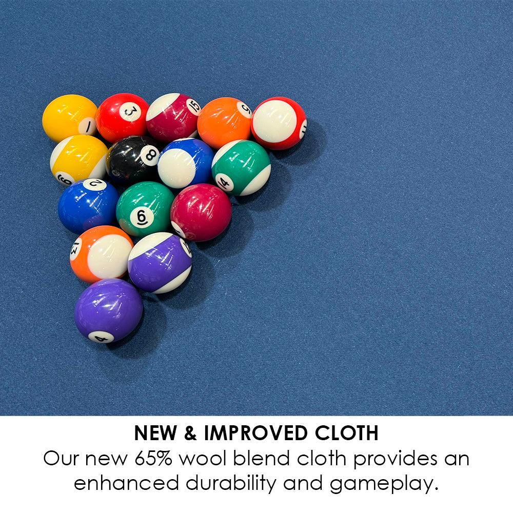 BCE 7ft Black Cat American Pool Table - Black/Wood Effect with Blue Cloth - Fixed Leg - Ball Return System