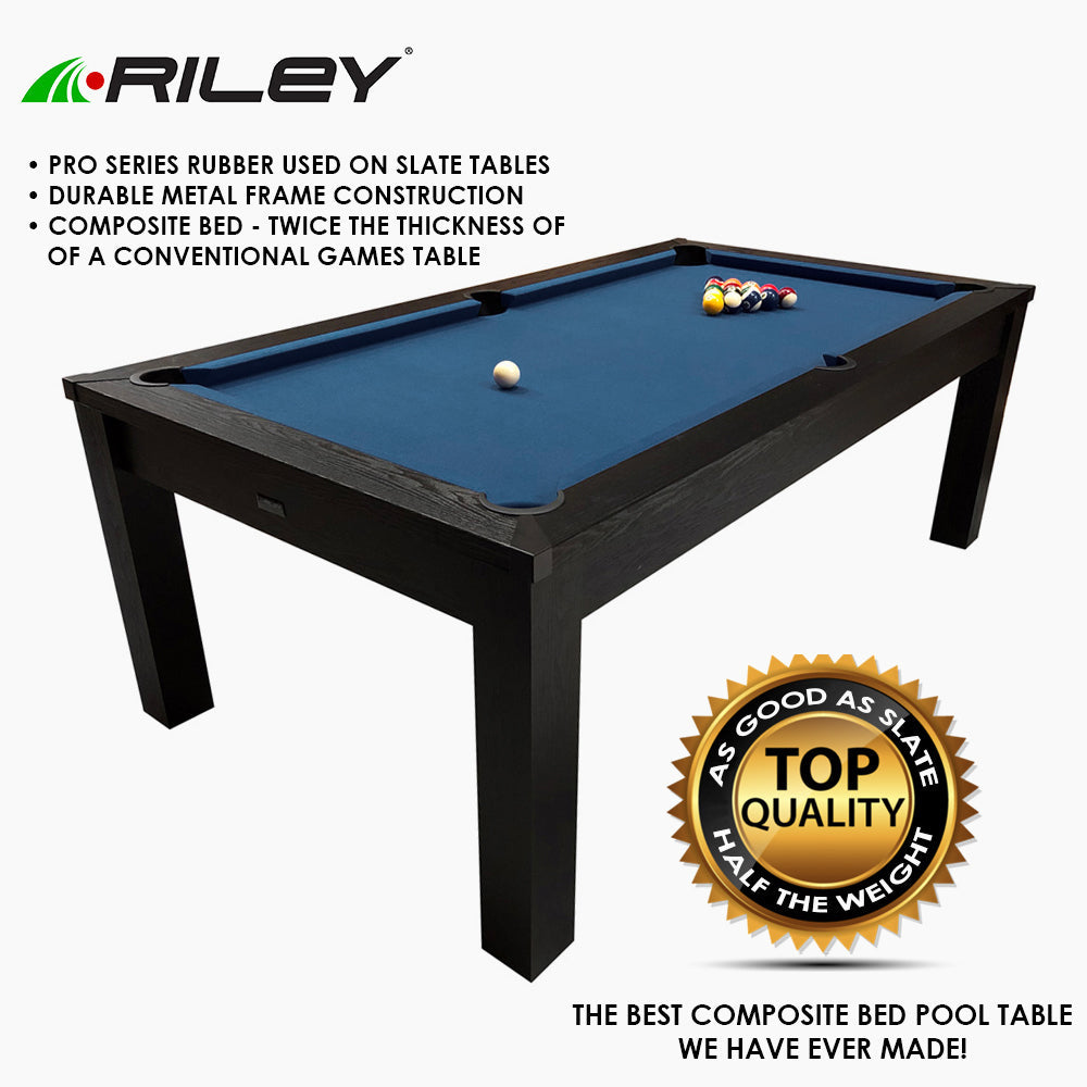 Riley 7ft 3-in-1 Semi Pro American Pool Table - Black Ash with Blue Cloth - Metal Frame - Free Table Tennis/Dining Top
