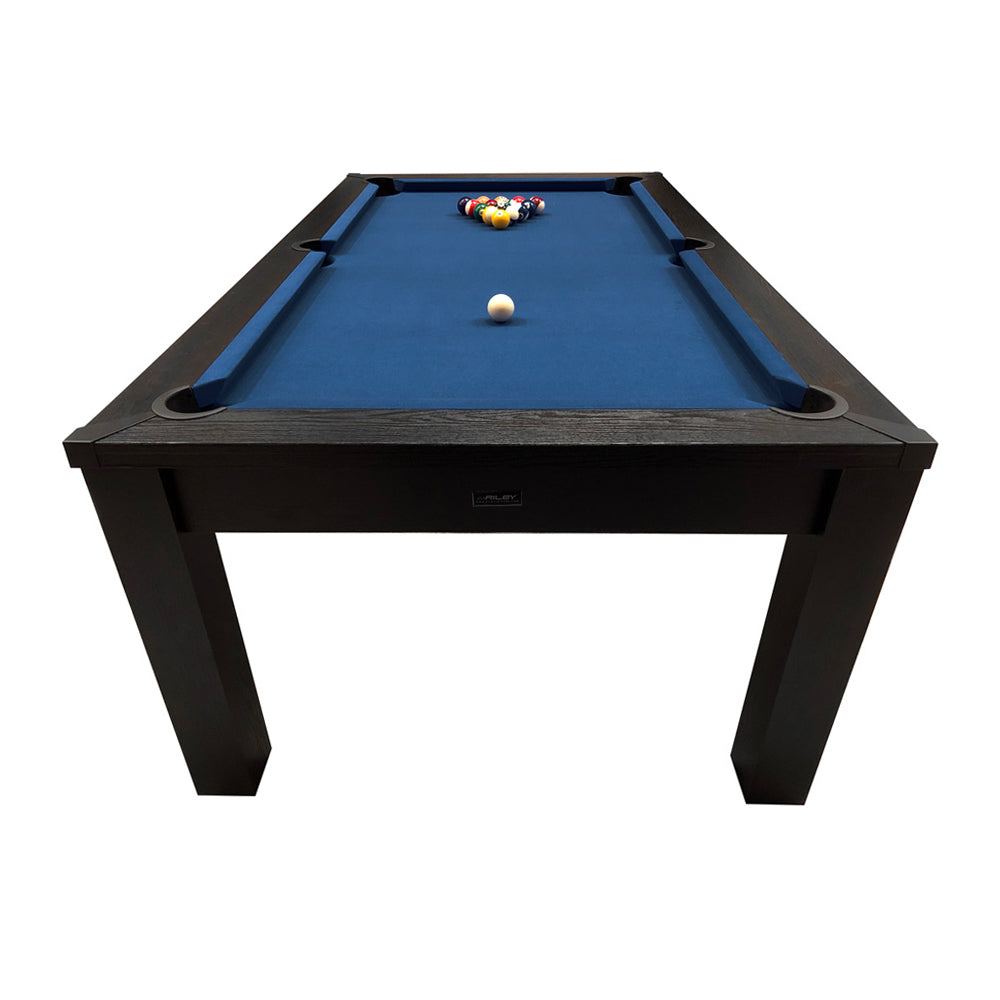 Riley 7ft 3-in-1 Semi Pro American Pool Table - Black Ash with Blue Cloth - Metal Frame - Free Table Tennis/Dining Top