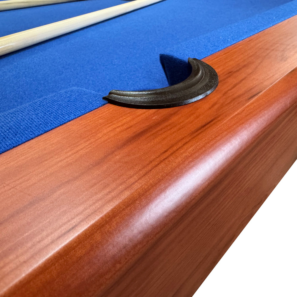 BCE 6ft American Pool Table - Black/Wood Effect with Blue Cloth - Fixed Leg - Ball Return System