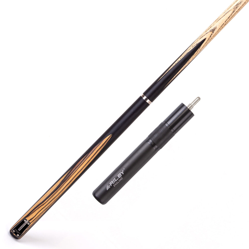 Riley Elegance - 3 Piece Snooker Cue - 3/4 Cut Cue - Layered Ebonised Black Wood Butt - 9.5mm Laminated Tip - 145cm - Black/ Natural White Ebony Front Splice
