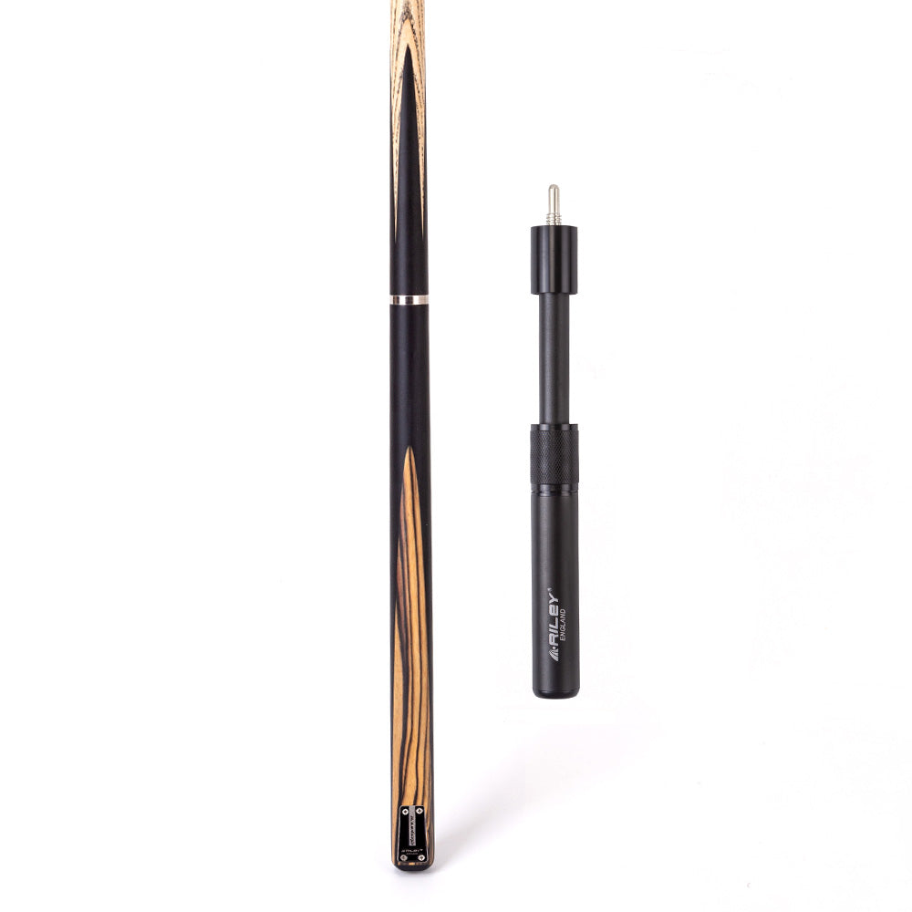 Riley Elegance - 3 Piece Snooker Cue - 3/4 Cut Cue - Layered Ebonised Black Wood Butt - 9.5mm Laminated Tip - 145cm - Black/ Natural White Ebony Front Splice