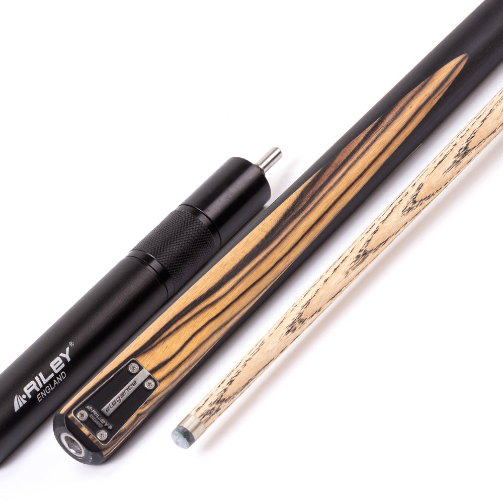 Riley Elegance - 3 Piece Snooker Cue - 3/4 Cut Cue - Layered Ebonised Black Wood Butt - 9.5mm Laminated Tip - 145cm - Black/ Natural White Ebony Front Splice