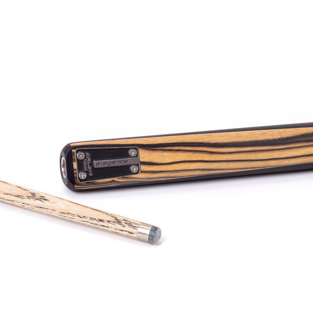 Riley Elegance - 3 Piece Snooker Cue - 3/4 Cut Cue - Layered Ebonised Black Wood Butt - 9.5mm Laminated Tip - 145cm - Black/ Natural White Ebony Front Splice