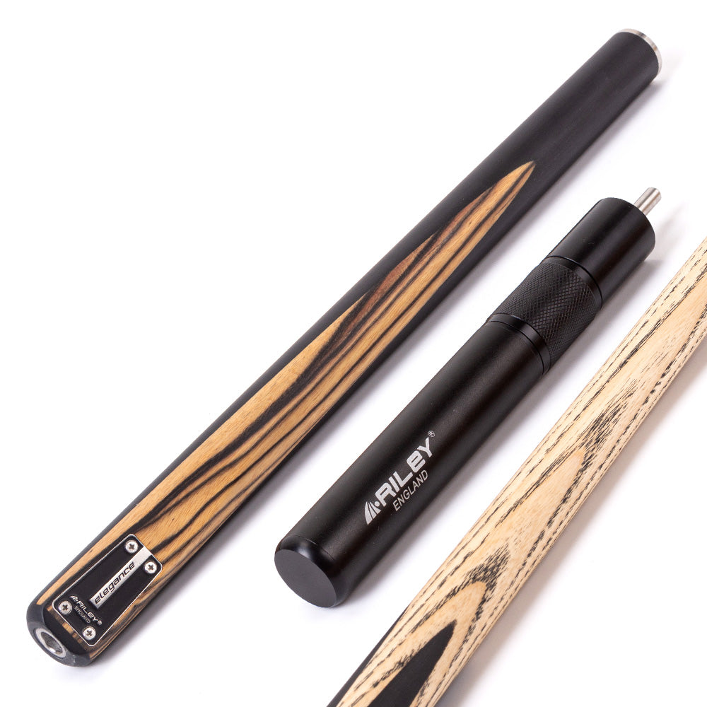 Riley Elegance - 3 Piece Snooker Cue - 3/4 Cut Cue - Layered Ebonised Black Wood Butt - 9.5mm Laminated Tip - 145cm - Black/ Natural White Ebony Front Splice