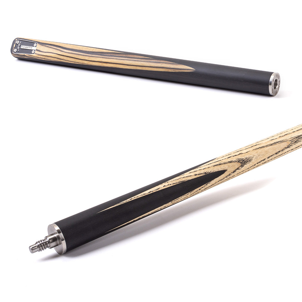Riley Elegance - 3 Piece Snooker Cue - 3/4 Cut Cue - Layered Ebonised Black Wood Butt - 9.5mm Laminated Tip - 145cm - Black/ Natural White Ebony Front Splice