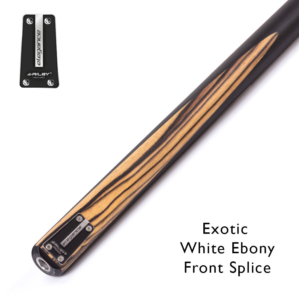 Riley Elegance - 3 Piece Snooker Cue - 3/4 Cut Cue - Layered Ebonised Black Wood Butt - 9.5mm Laminated Tip - 145cm - Black/ Natural White Ebony Front Splice