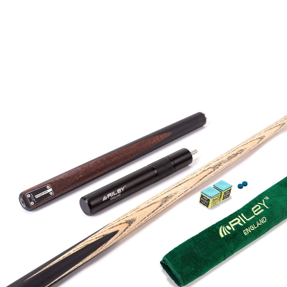 Riley Elegance - 3 Piece Snooker Cue - 3/4 Cut Cue - Layered Ebonised Black Wood Butt - 9.5mm Laminated Tip - 145cm - Black/ Natural Snake Wood Front Splice
