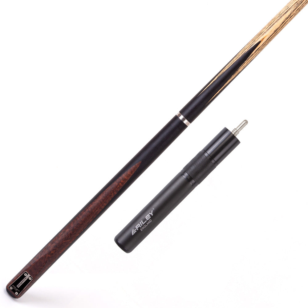 Riley Elegance - 3 Piece Snooker Cue - 3/4 Cut Cue - Layered Ebonised Black Wood Butt - 9.5mm Laminated Tip - 145cm - Black/ Natural Snake Wood Front Splice