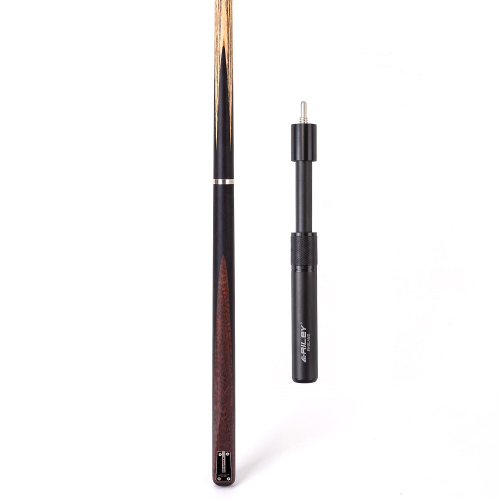 Riley Elegance - 3 Piece Snooker Cue - 3/4 Cut Cue - Layered Ebonised Black Wood Butt - 9.5mm Laminated Tip - 145cm - Black/ Natural Snake Wood Front Splice