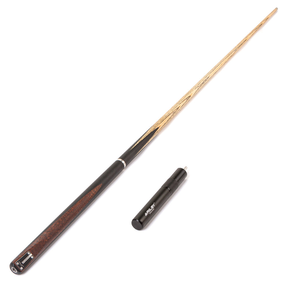Riley Elegance - 3 Piece Snooker Cue - 3/4 Cut Cue - Layered Ebonised Black Wood Butt - 9.5mm Laminated Tip - 145cm - Black/ Natural Snake Wood Front Splice