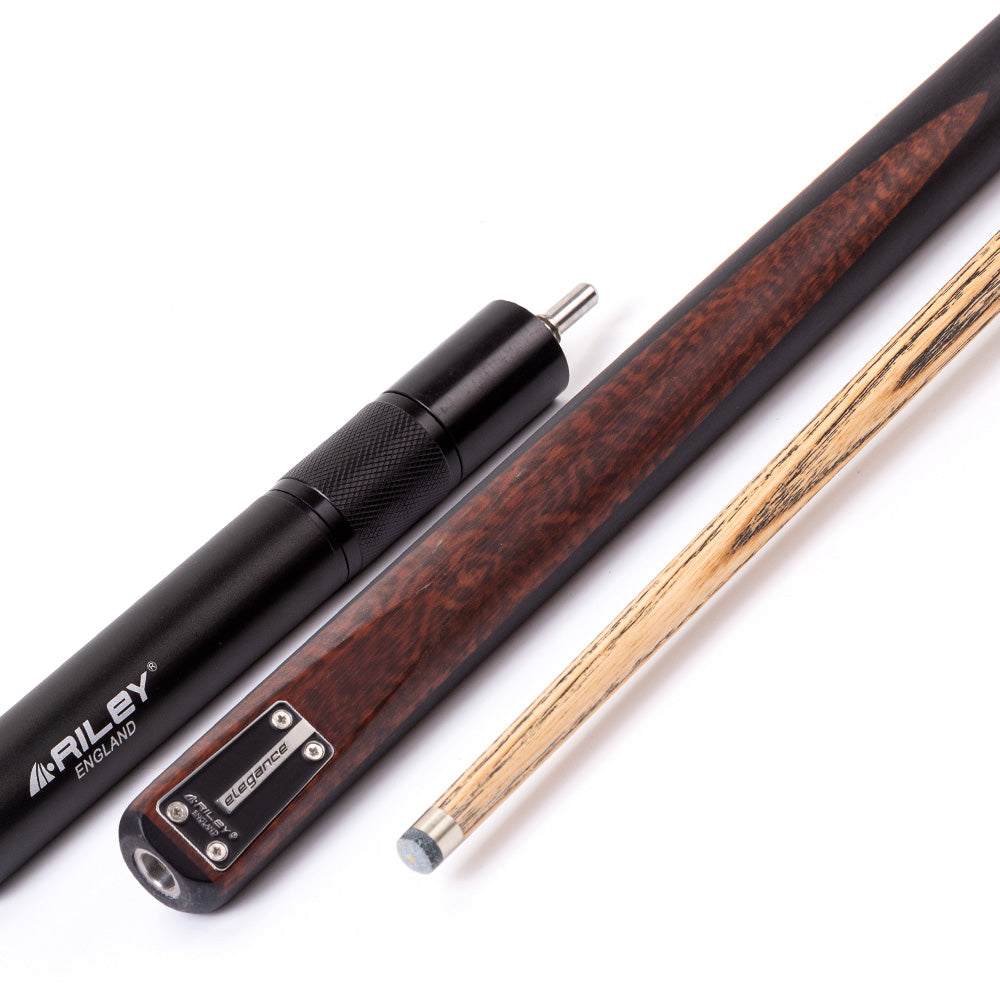 Riley Elegance - 3 Piece Snooker Cue - 3/4 Cut Cue - Layered Ebonised Black Wood Butt - 9.5mm Laminated Tip - 145cm - Black/ Natural Snake Wood Front Splice