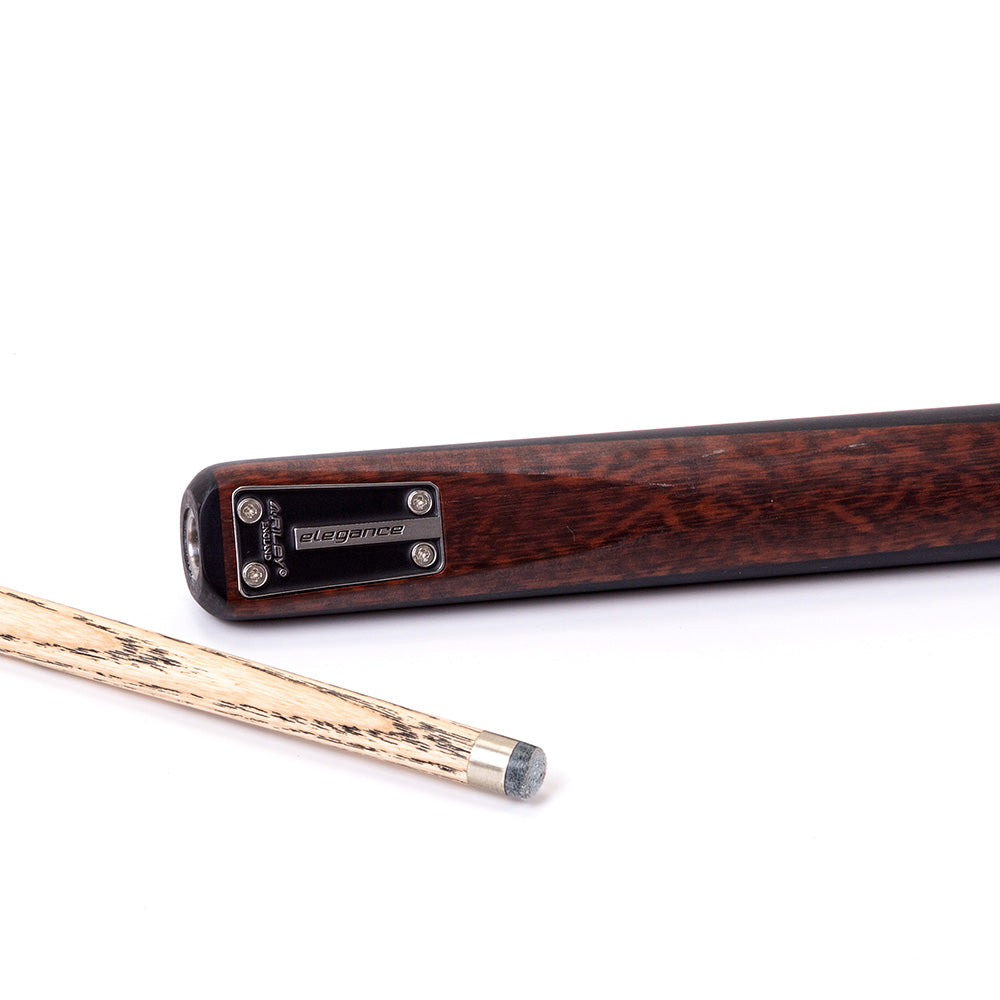 Riley Elegance - 3 Piece Snooker Cue - 3/4 Cut Cue - Layered Ebonised Black Wood Butt - 9.5mm Laminated Tip - 145cm - Black/ Natural Snake Wood Front Splice
