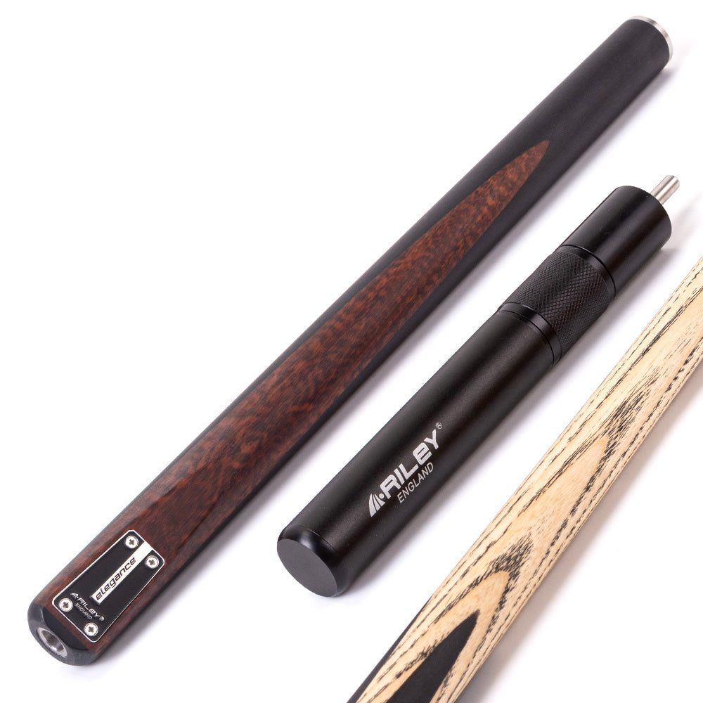 Riley Elegance - 3 Piece Snooker Cue - 3/4 Cut Cue - Layered Ebonised Black Wood Butt - 9.5mm Laminated Tip - 145cm - Black/ Natural Snake Wood Front Splice