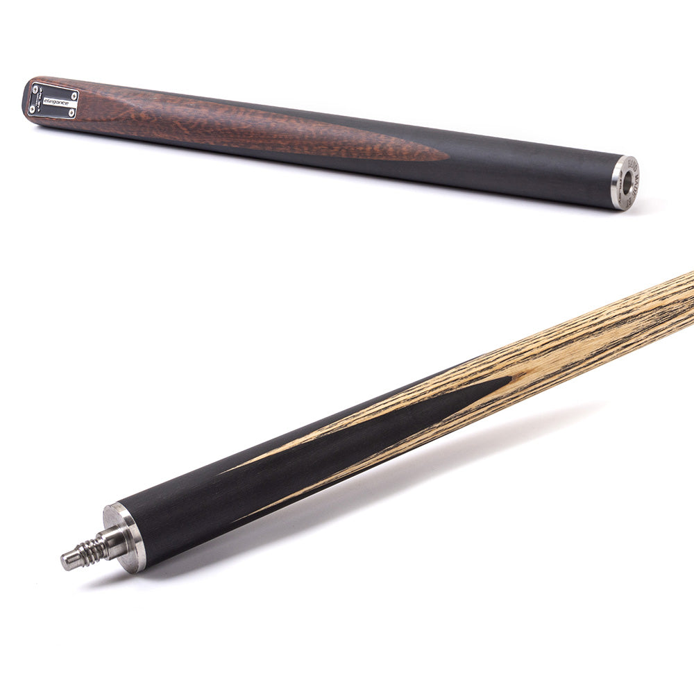 Riley Elegance - 3 Piece Snooker Cue - 3/4 Cut Cue - Layered Ebonised Black Wood Butt - 9.5mm Laminated Tip - 145cm - Black/ Natural Snake Wood Front Splice