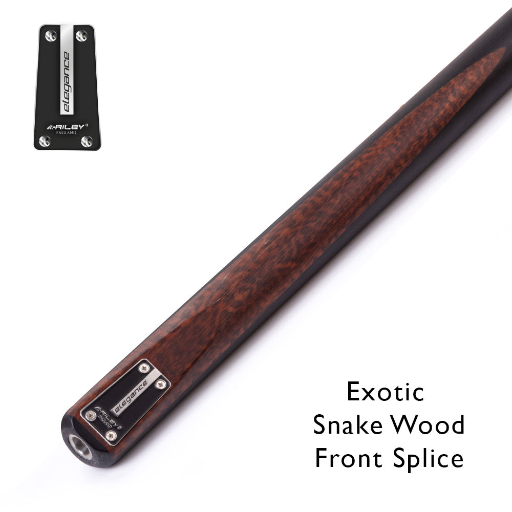 Riley Elegance - 3 Piece Snooker Cue - 3/4 Cut Cue - Layered Ebonised Black Wood Butt - 9.5mm Laminated Tip - 145cm - Black/ Natural Snake Wood Front Splice