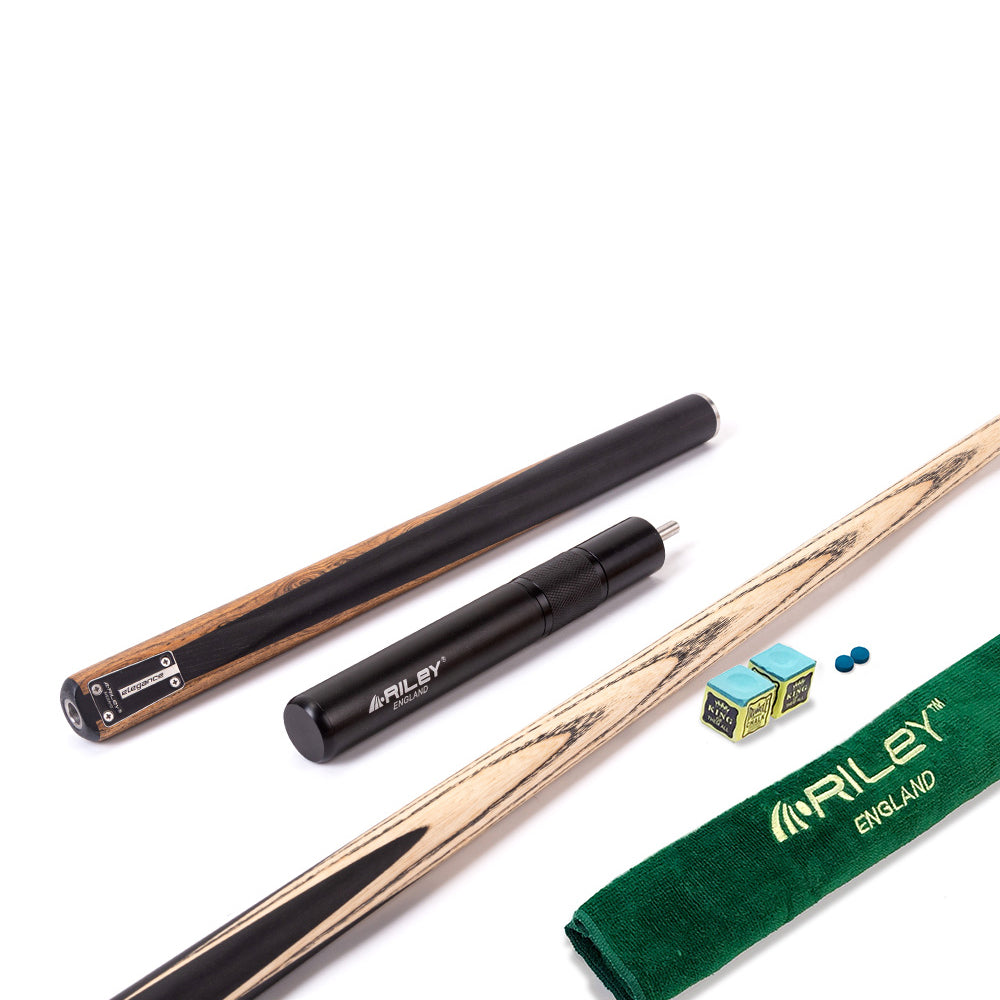 Riley Elegance - 3 Piece Snooker Cue - 3/4 Cut Cue - Layered Ebonised Black Wood Butt - 9.5mm Laminated Tip - 145cm - Black/ Natural Golden Sandal Wood Side Splicing