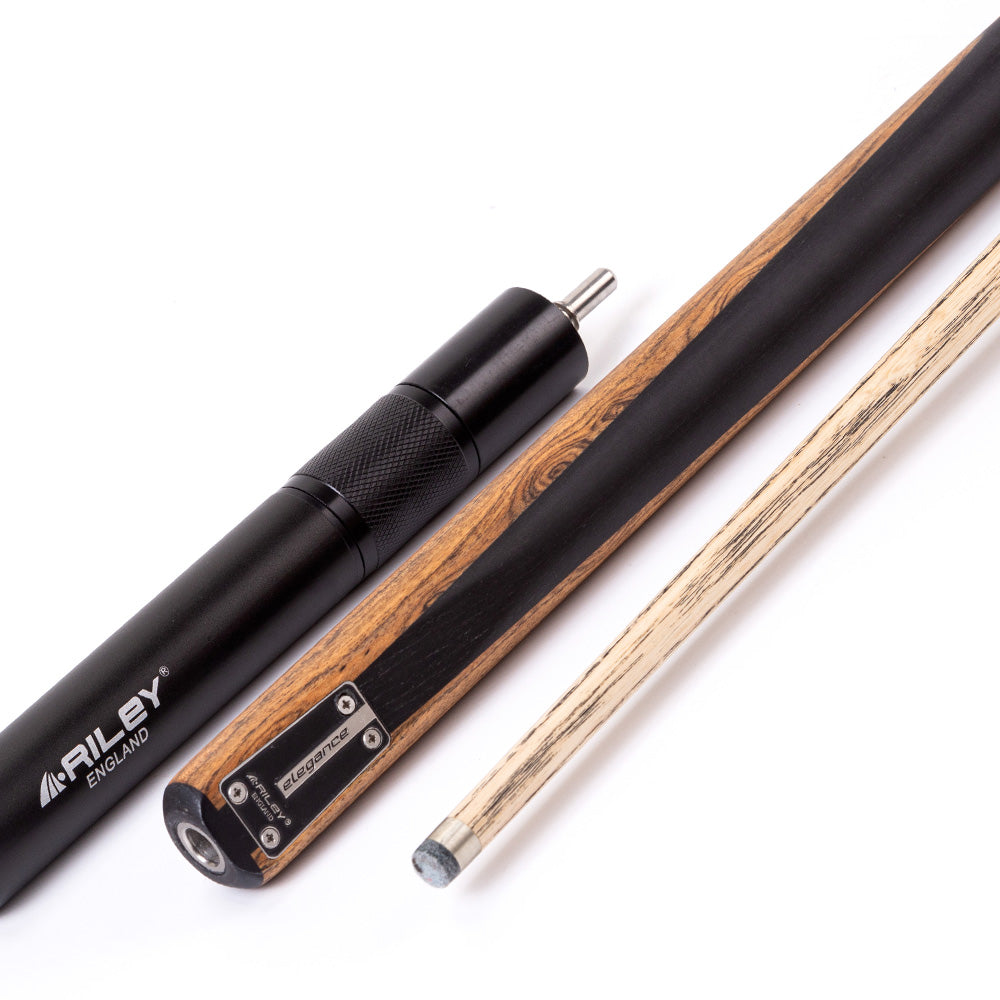 Riley Elegance - 3 Piece Snooker Cue - 3/4 Cut Cue - Layered Ebonised Black Wood Butt - 9.5mm Laminated Tip - 145cm - Black/ Natural Golden Sandal Wood Side Splicing