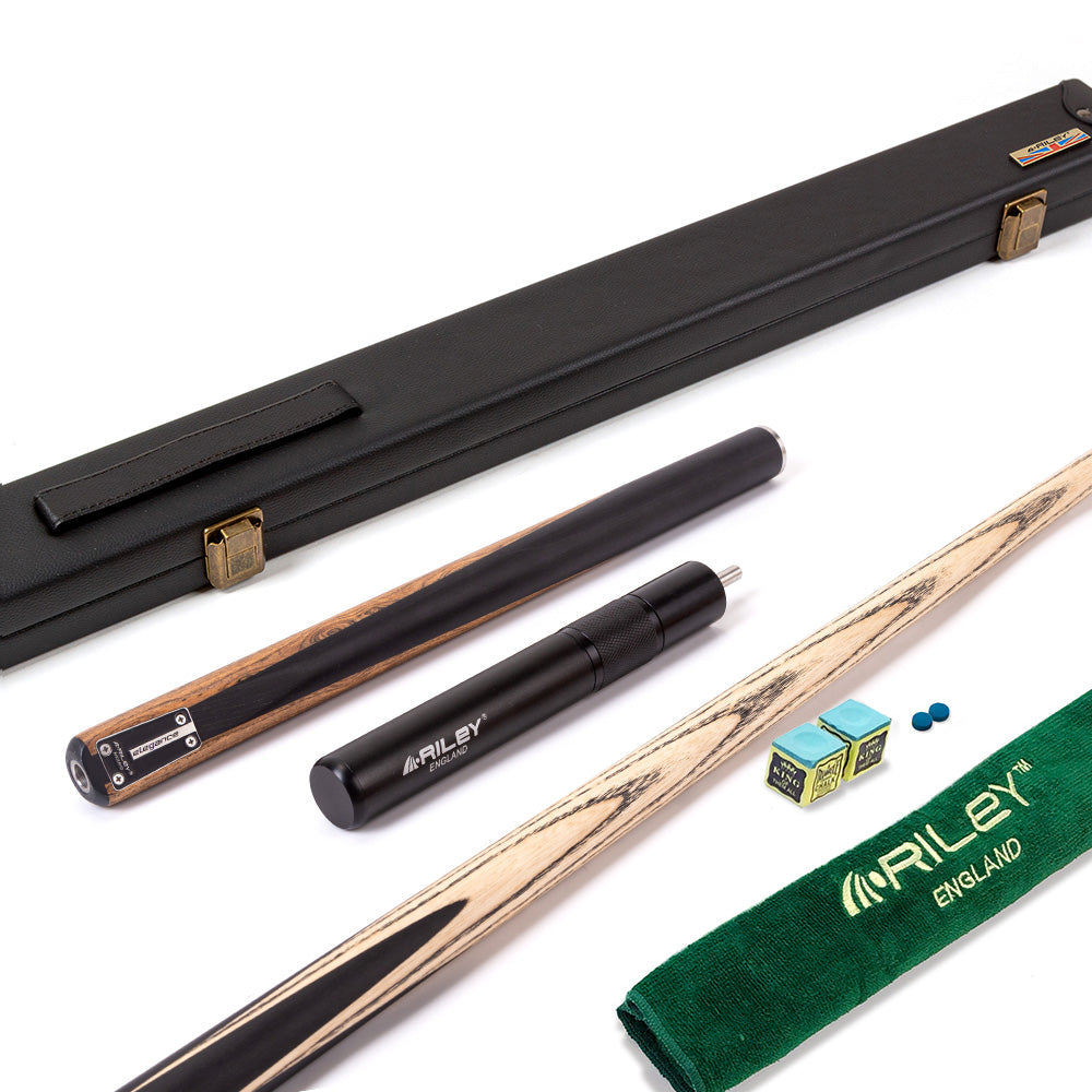 Riley Elegance - 3 Piece Snooker Cue - 3/4 Cut Cue - Layered Ebonised Black Wood Butt - 9.5mm Laminated Tip - 145cm - Black/ Natural Golden Sandal Wood Side Splicing
