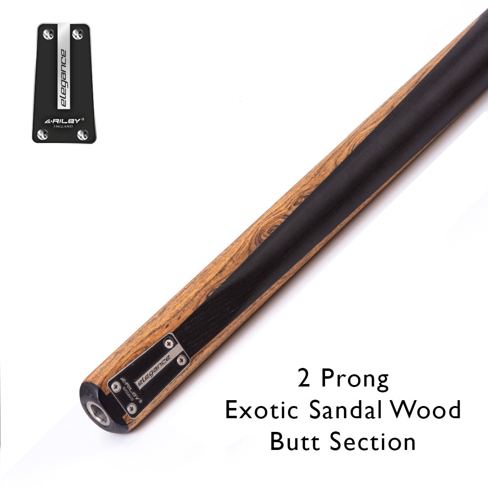 Riley Elegance - 3 Piece Snooker Cue - 3/4 Cut Cue - Layered Ebonised Black Wood Butt - 9.5mm Laminated Tip - 145cm - Black/ Natural Golden Sandal Wood Side Splicing