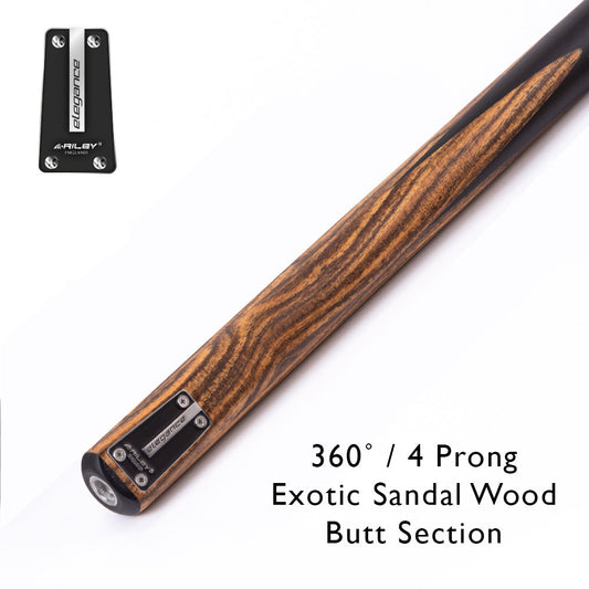 Riley Elegance - 3 Piece Snooker Cue - 3/4 Cut Cue - Layered Ebonised Black Wood Butt - 9.5mm Laminated Tip - 145cm - Black/ Natural Golden Sandal 360˚ Splicing