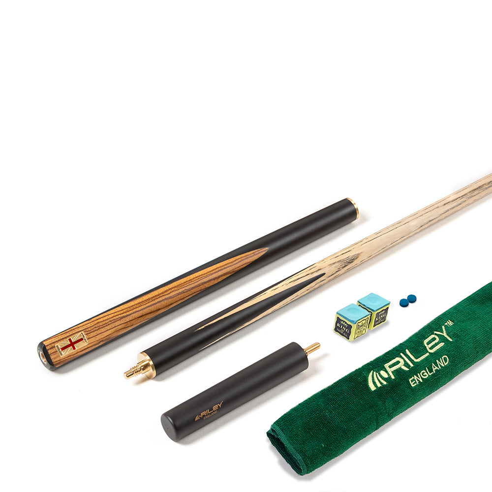 Riley England 3 Piece Snooker Cue - 3/4 Cut Cue - Layered Ebonised Blackwood Butt - 9.5mm Tip - 145cm - Black/ Dark Wood
