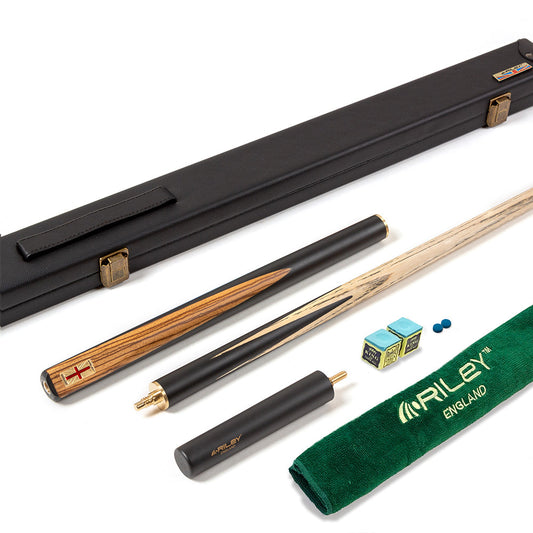 Riley England 3 Piece Snooker Cue - 3/4 Cut Cue - Layered Ebonised Blackwood Butt - 9.5mm Tip - 145cm - Black/ Dark Wood
