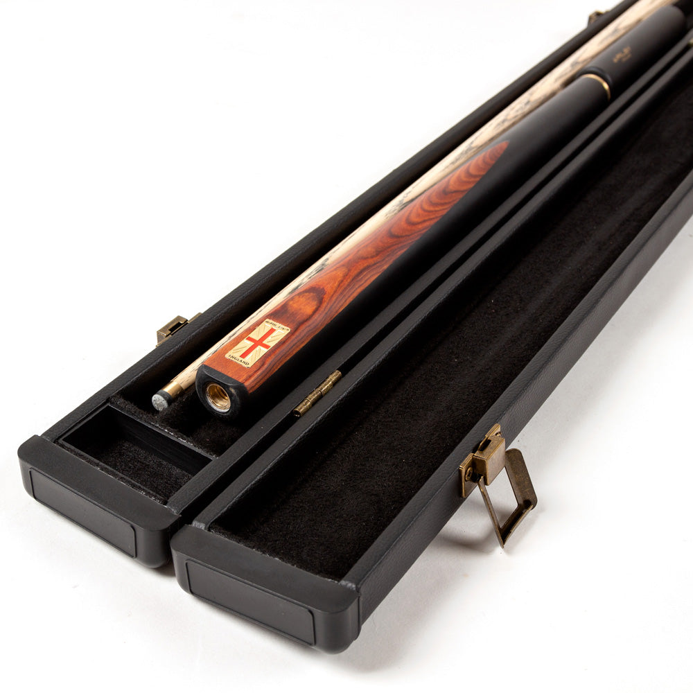 Riley England 3 Piece Snooker Cue - 3/4 Cut- Layered Ebonised Black Wood Butt - 9.5mm Tip - 145cm - Black/Brown Wood