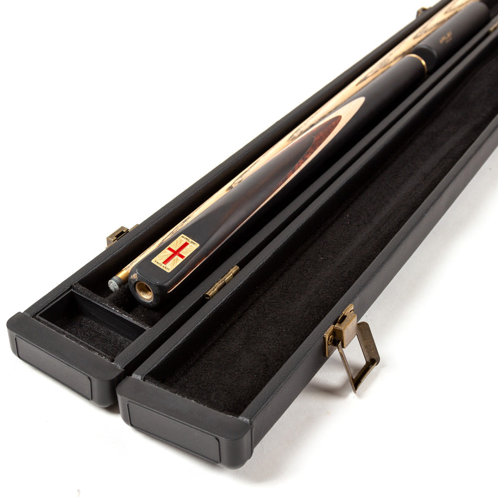 Riley England 3 Piece Snooker Cue - 3/4 Cut Cue - Layered Ebonised Black Wood Butt - 9.5mm Tip - 145cm - Black/ Dark Wood/ Maple