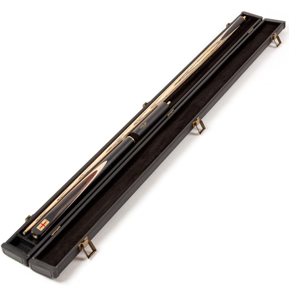 Riley England 3 Piece Snooker Cue - 3/4 Cut Cue - Layered Ebonised Black Wood Butt - 9.5mm Tip - 145cm - Black/ Dark Wood/ Maple