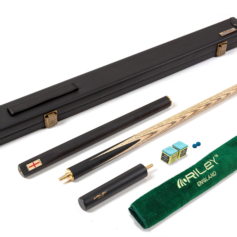 Riley England 3 Piece English Pool Cue - 3/4 Cut Cue - 9mm Tip - 145cm - Black/Ash