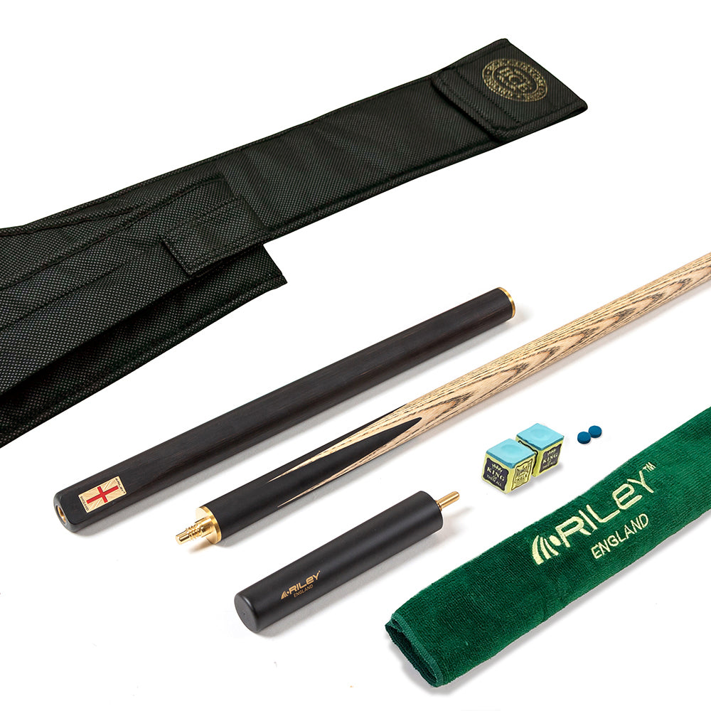Riley England 3 Piece English Pool Cue - 3/4 Cut Cue - 9mm Tip - 145cm - Black/Ash