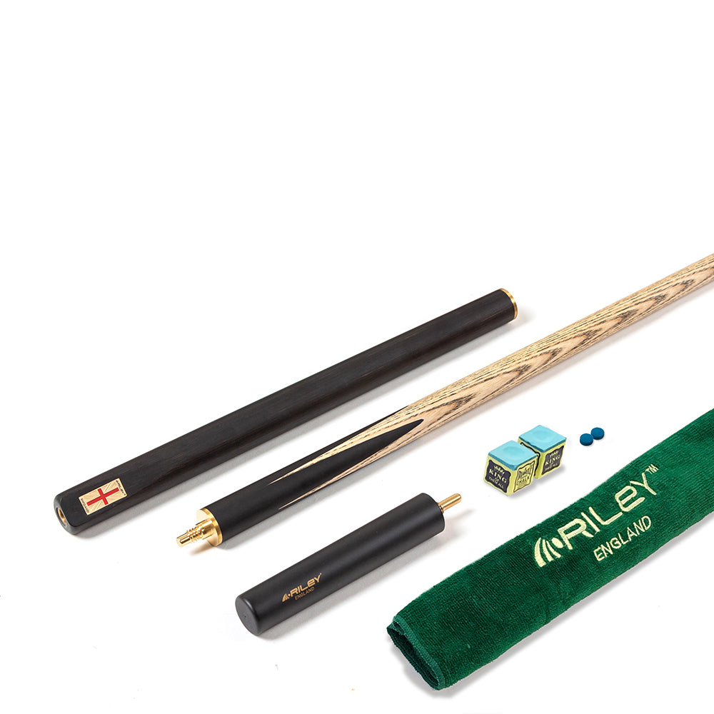 Riley England 3 Piece English Pool Cue - 3/4 Cut Cue - 9mm Tip - 145cm - Black/Ash