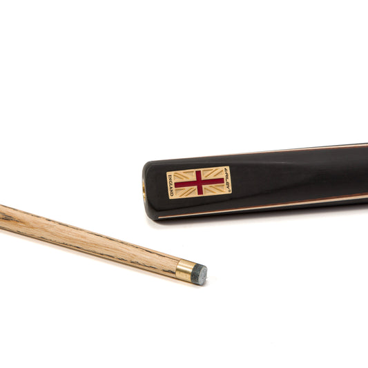Riley England 3 Piece English Pool Cue - 3/4 Cut Cue - 9mm Tip - 145cm - Black/ Snake Wood/ Ash