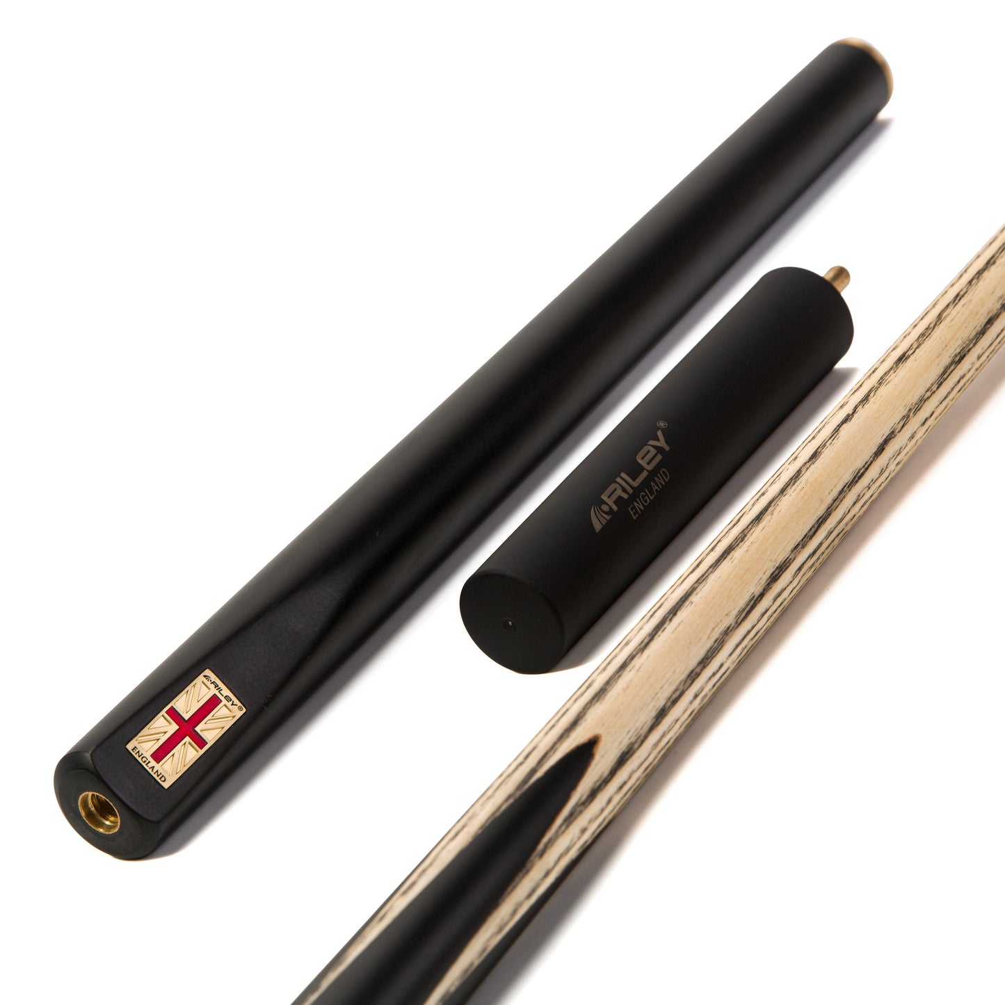 Riley England 3 Piece English Pool Cue - 3/4 Cut Cue - 9mm Tip - 145cm - Black/Ash