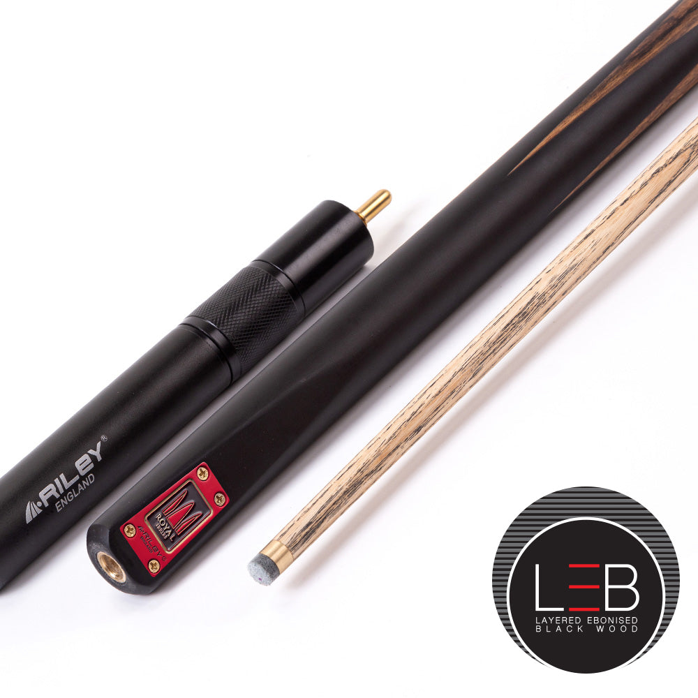 Riley Royal Series - 3 - 3 Piece Snooker Cue - 3/4 Cut - Layered Ebonised Black Wood Butt - 9.5mm Tip - 145cm - Black/ Grey/ Natural