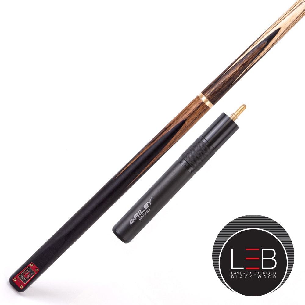 Riley Royal Series - 2 - 3 Piece Snooker Cue - 3/4 Cut - Layered Ebonised Black Wood Butt - 9.5mm Tip - 145cm - Black/Natural Teak Wood