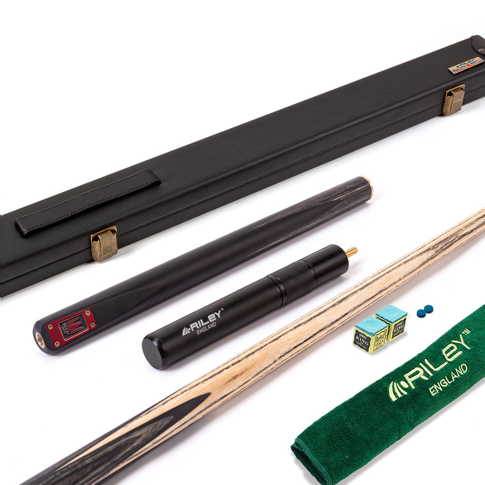 Riley Royal Series - 3 - 3 Piece Snooker Cue - 3/4 Cut - Layered Ebonised Black Wood Butt - 9.5mm Tip - 145cm - Black/ Grey/ Natural