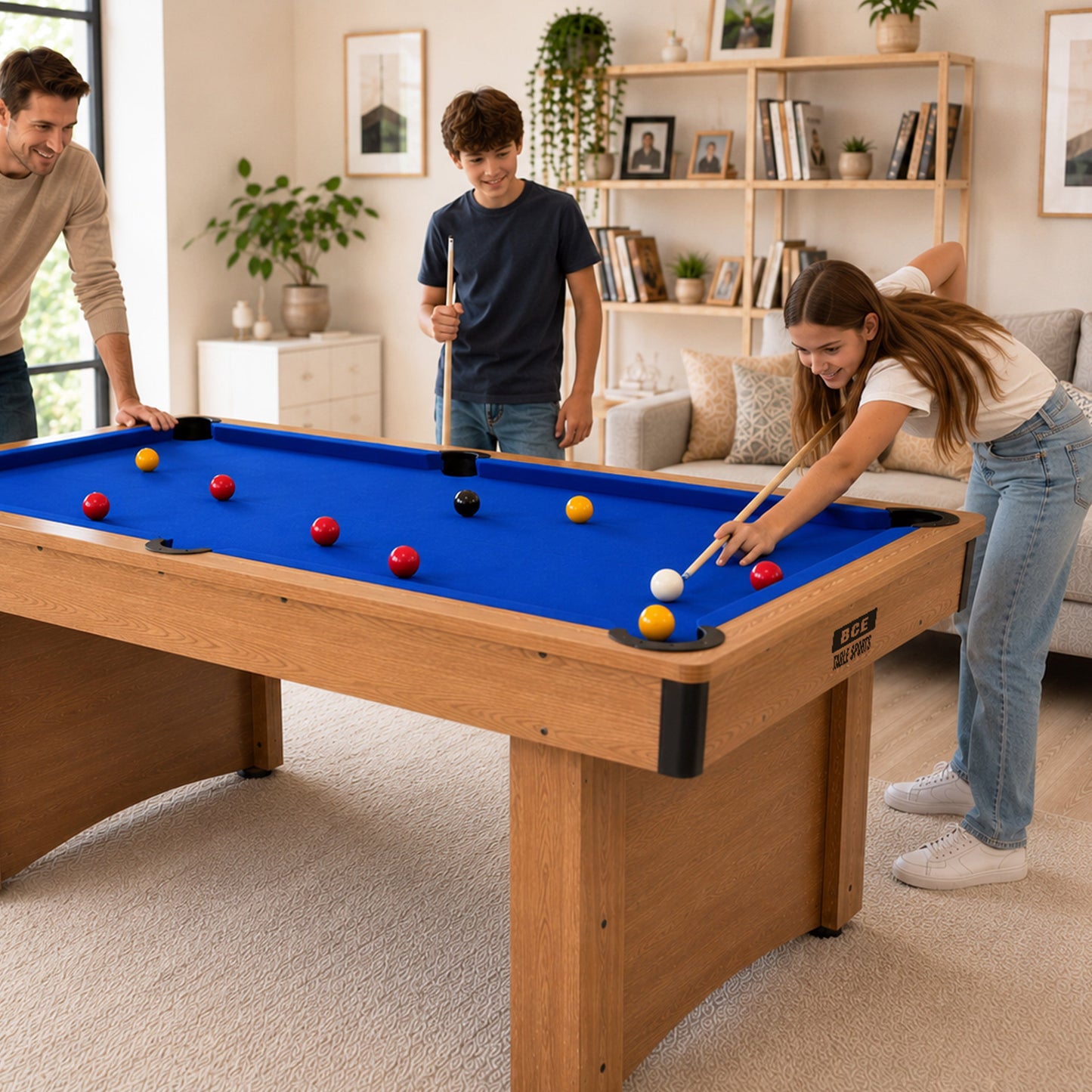 BCE 5ft Snooker/Pool Table - Oak Effect with Blue Cloth - Fixed Leg
