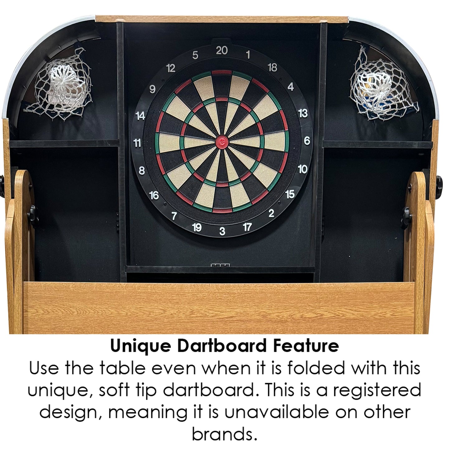 Riley 6ft 6In Supersize Folding Pool Table - Beech Finish with Blue Cloth - Folds Vertically - Free Table Tennis Top