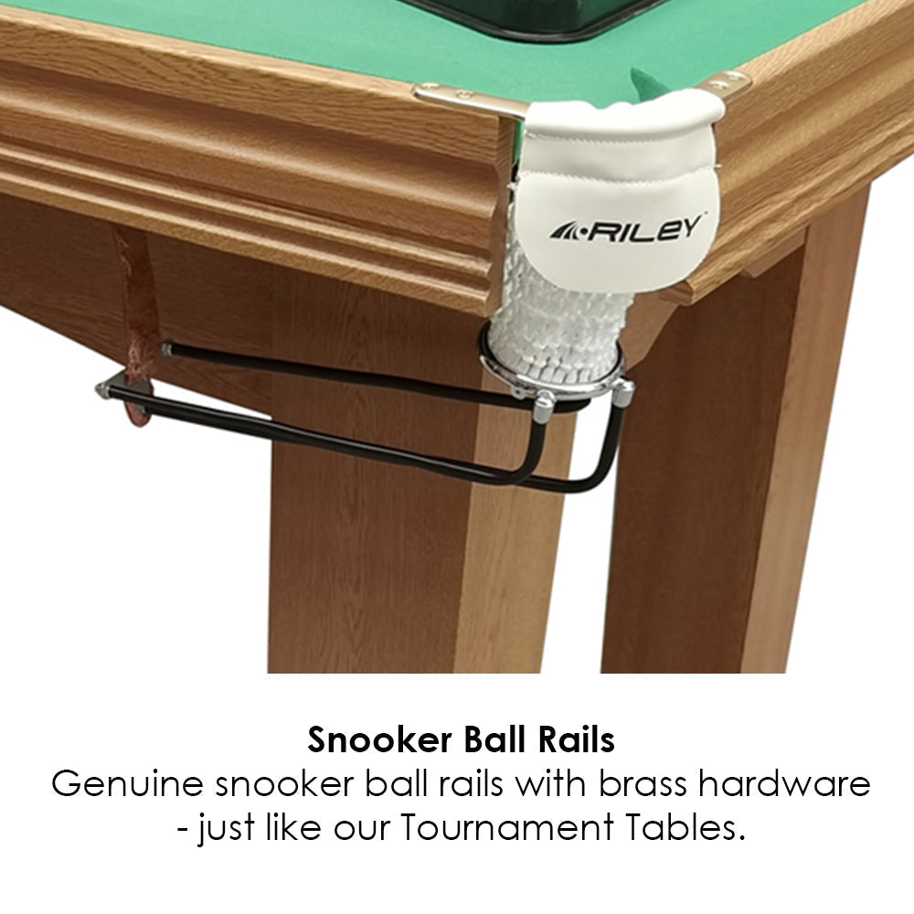 Riley 6ft Traditional Snooker and Pool Table - Oak Finish - Green Cloth - Fixed Leg - Free Table Tennis Top