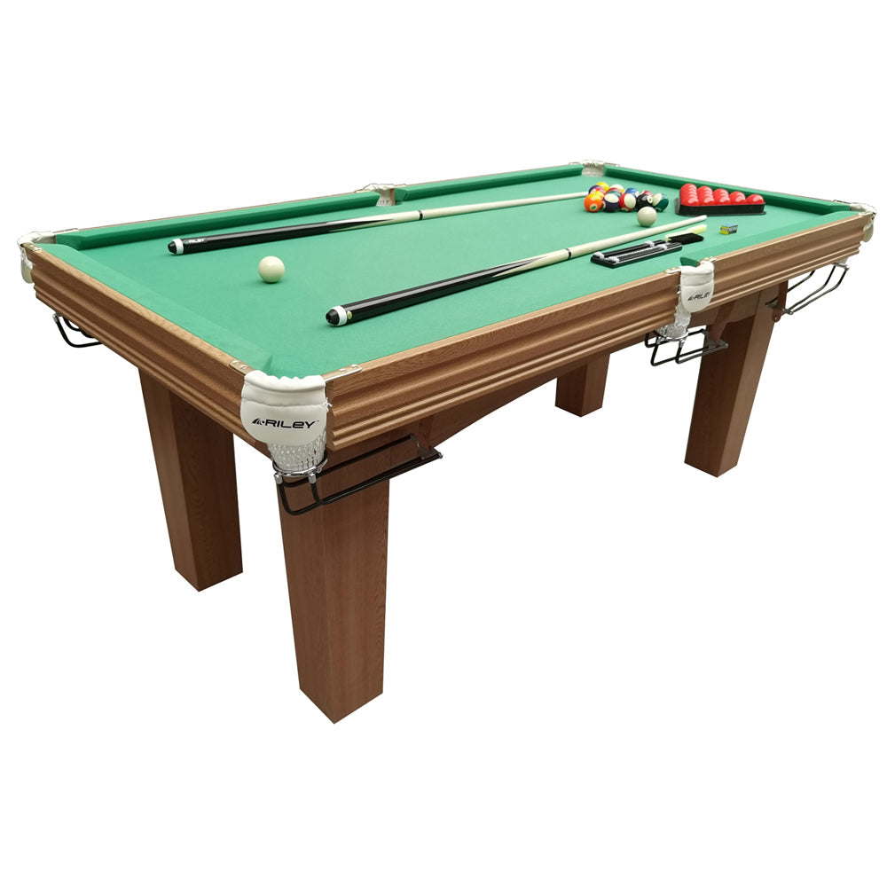 Riley 6ft Traditional Snooker and Pool Table - Oak Finish - Green Cloth - Fixed Leg - Free Table Tennis Top