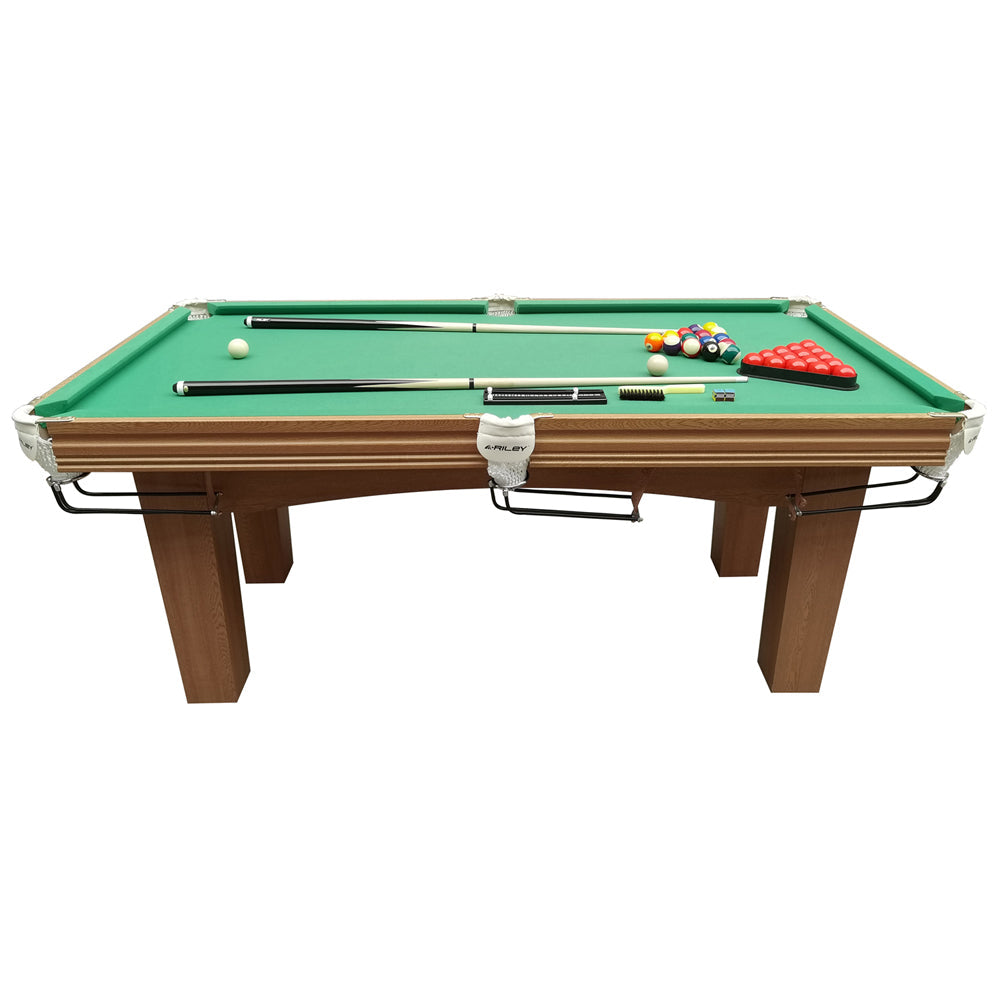 Riley 6ft Traditional Snooker and Pool Table - Oak Finish - Green Cloth - Fixed Leg - Free Table Tennis Top