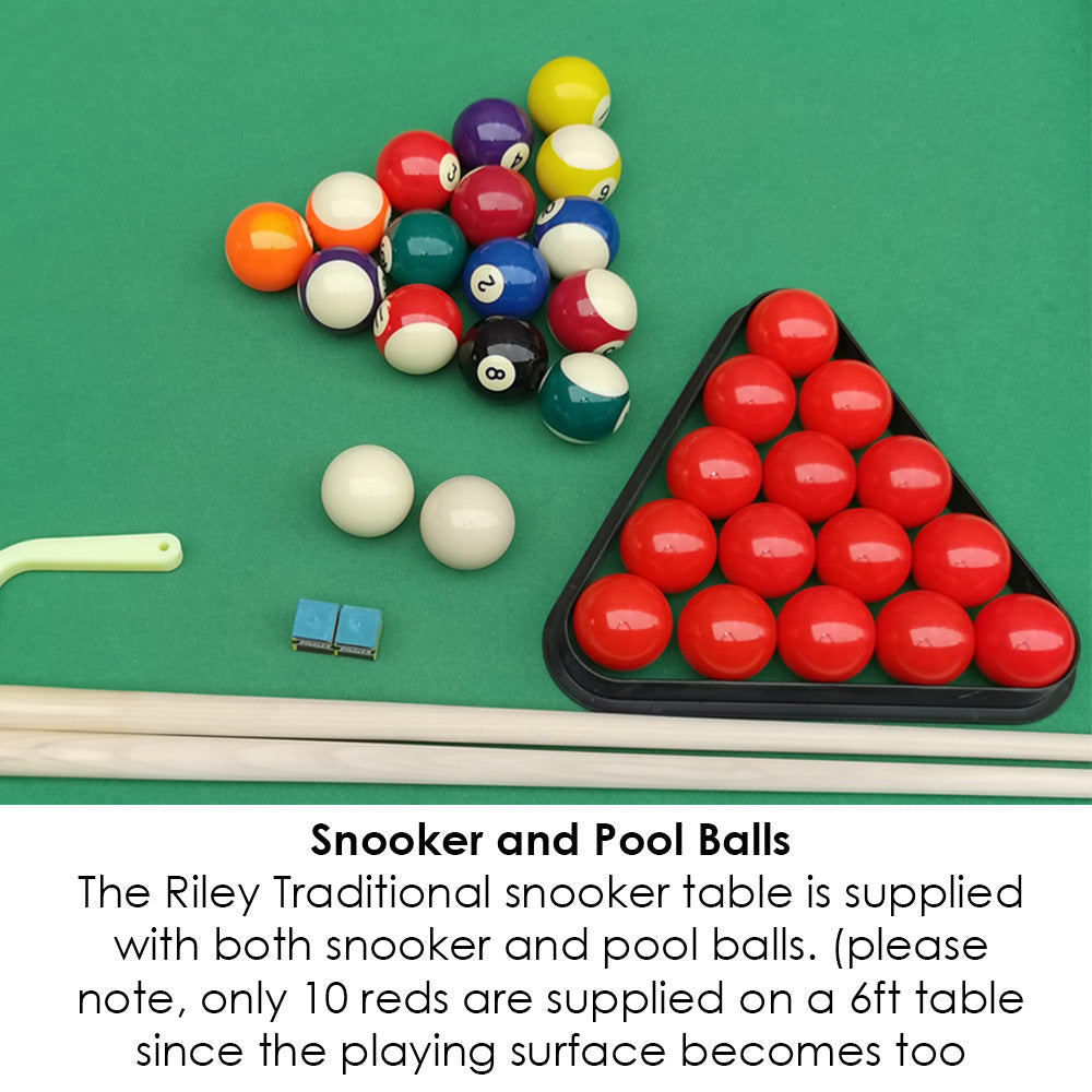 Riley 6ft Traditional Snooker and Pool Table - Oak Finish - Green Cloth - Fixed Leg - Free Table Tennis Top