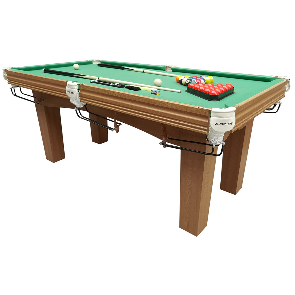 Riley 6ft Traditional Snooker and Pool Table - Oak Finish - Green Cloth - Fixed Leg - Free Table Tennis Top